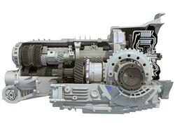 auto transmissie cutaway 3d renderen Aan wit achtergrond foto