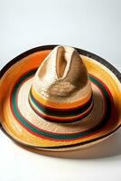 ai gegenereerd portret van een sombrero tegen wit achtergrond, een breedgerand hoed van Mexicaans oorsprong, generatief ai foto