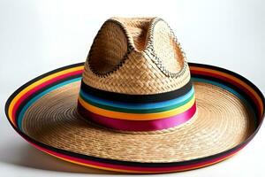 ai gegenereerd portret van een sombrero tegen wit achtergrond, een breedgerand hoed van Mexicaans oorsprong, generatief ai foto