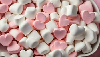 ai gegenereerd een kom vol van wit en roze marshmallows foto