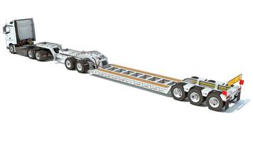 semi vrachtauto met lage jongen platform aanhangwagen 3d renderen Aan wit achtergrond foto
