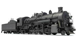 stoom- trein locomotief 3d renderen Aan een wit achtergrond foto