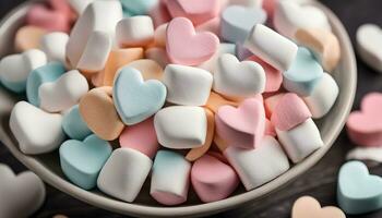 ai gegenereerd een kom van kleurrijk marshmallows foto