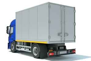 vervoerder doos vrachtauto 3d renderen Aan wit achtergrond foto