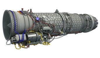 turbofan Jet motor 3d renderen Aan wit achtergrond foto