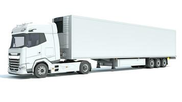 vrachtauto met reefer koelkast aanhangwagen 3d renderen Aan wit achtergrond foto