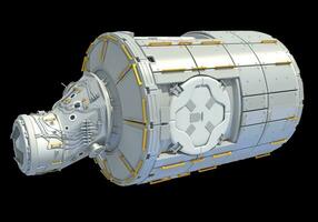 onderhoud module van iss Internationale ruimte station 3d renderen Aan zwart achtergrond foto