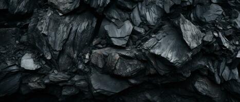 ai gegenereerd detailopname van een donker, zwaar hoop van gevarieerd steenkool. ai generatief. foto