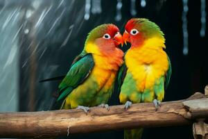 ai gegenereerd kleurrijk metgezellen detailopname visie highlights de schoonheid van liefde vogelstand foto