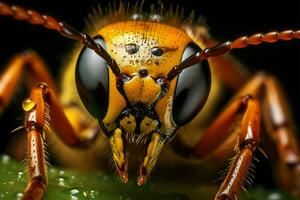 ai gegenereerd aard wonder een macro insect portret reeks tegen een getextureerde blad foto