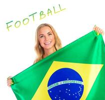 gelukkig vrouw met Brazilië vlag foto