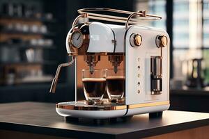 ai gegenereerd modern elegant wit koffie machine met glas kop van americano foto