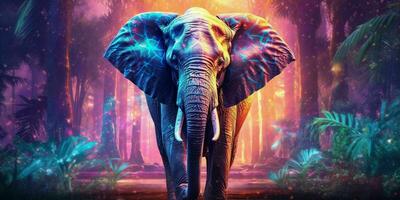 ai gegenereerd kleurrijk olifant illustratie met gloed effect. generatief ai foto