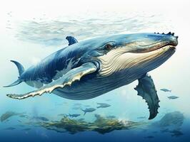ai gegenereerd blauw walvis illustratie in olie verf stijl. generatief ai foto