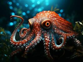 ai gegenereerd dichtbij omhoog van een Octopus onderwater. generatief ai foto