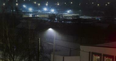 landschap schot van de winter dorp Bij nacht. seizoen foto