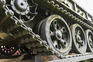 dichtbij omhoog schot van de doorlopend bijhouden van de tank. leger foto