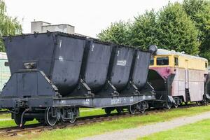 schot van de wijnoogst oud lading trein. vervoer foto