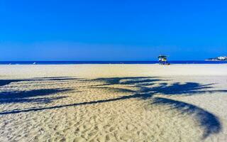 zon strand zand mensen golven palmen in puerto escondido Mexico. foto