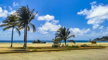 zon strand zand surfer golven palmen in puerto escondido Mexico. foto