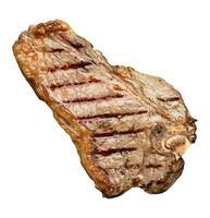 geheel gebakken nieuw york rundvlees steak Aan een wit achtergrond, striploin gaarheid bijzonder foto