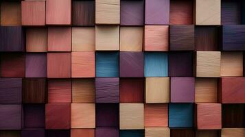 ai gegenereerd kleurrijk houten blok stukken, mooi hout vezel foto