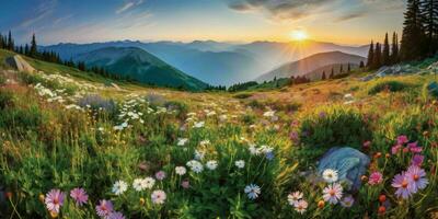 ai gegenereerd mooi bloemen weide landschap. bloem veld. generatief ai foto