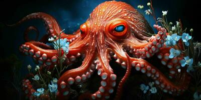 ai gegenereerd dichtbij omhoog van een Octopus onderwater. generatief ai foto