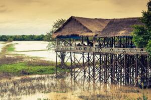 huizen Aan stelten Aan de drijvend dorp van kampong phluk, ton sap meer, siem oogsten provincie, Cambodja foto