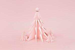 roze origami Kerstmis bomen. monochroom winter vakantie achtergrond. foto