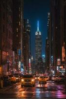 ai gegenereerd nieuw york stad Bij nacht foto