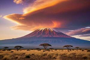 ai gegenereerd monteren kilimanjaro met dramatisch wolken foto