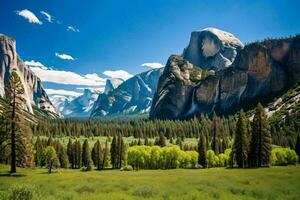 ai gegenereerd yosemite vallei met blauw lucht foto