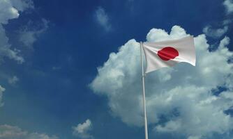 Japan vlag rood roze oranje kleur wit golvend blauw lucht wolk achtergrond behang kopiëren ruimte tsunami Japans persoon mensen menselijk Azië reizen nationaal handel diplomatie overeenkomst viering pool wereld foto