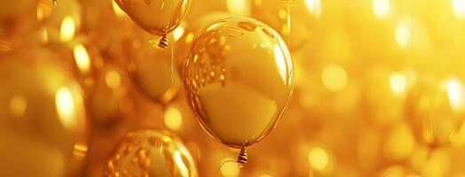 ai gegenereerd gouden ballonnen met bokeh lichten achtergrond foto