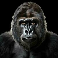 ai gegenereerd dichtbij omhoog van een zwart gorilla gezicht. wild dier van oerwoud. generatief ai foto