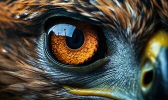 ai gegenereerd portret van een roodstaart havik, detailopname. detailopname portret van een gouden adelaar oog foto