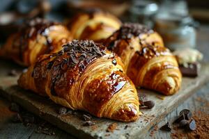 ai gegenereerd dichtbij omhoog van een croissant foto