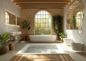ai gegenereerd luxe nog minimalistische badkamer interieur ontwerp foto
