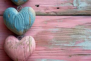 ai gegenereerd houten hart vormig Aan een verroest roze hout foto