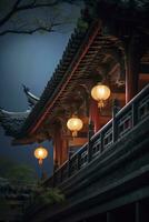 ai gegenereerd een Chinese tempel gedurende nacht. generatief ai foto