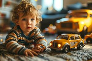 ai gegenereerd kinderen spelen met speelgoed- auto's foto