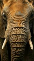 ai gegenereerd gedetailleerd visie vitrines getextureerde huid van Afrikaanse olifant met oor verticaal mobiel behang foto