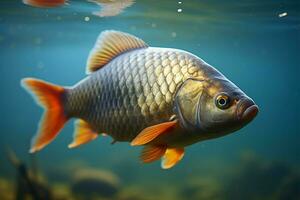 ai gegenereerd crucian karper, rivier- vis, natuurlijk schoonheid in zoetwater leefgebied foto