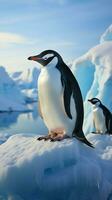 ai gegenereerd antarctisch tafereel gentoo en kinband pinguïns Aan een ijsberg verticaal mobiel behang foto