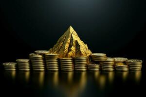 ai gegenereerd financieel top goud munt berg stijgt Aan zwart achtergrond foto
