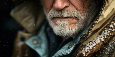 ai gegenereerd ouderen heer met baard, voortreffelijk vacht jas. ai generatief. foto