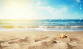 ai gegenereerd rustig strand tafereel met gouden zonlicht. ai generatief. foto