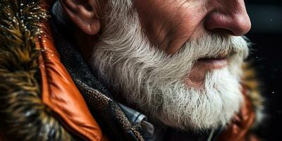 ai gegenereerd ouderen heer met baard, voortreffelijk vacht jas. ai generatief. foto