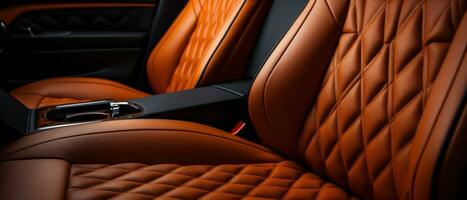 ai gegenereerd luxe auto interieur met bruinen leer stoelen, klassiek elegantie. ai generatief. foto